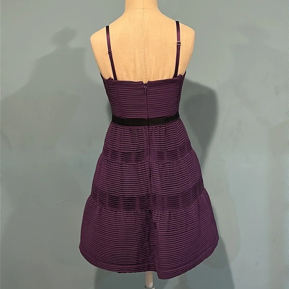 BCGBMaxAzria Pleated Chiffon Mini Dress 2 Removable Straps Grape Purple Party